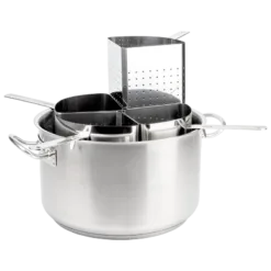 Conjunto cacerola + 4 coladores de pasta de acero inoxidable