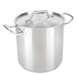 Olla recta de acero inoxidable con tapa. Apta para inducción.