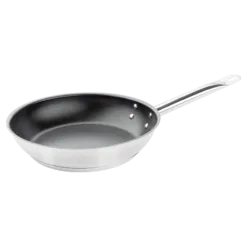 Sartén antiadherente de acero inoxidable. Apta para inducción.
